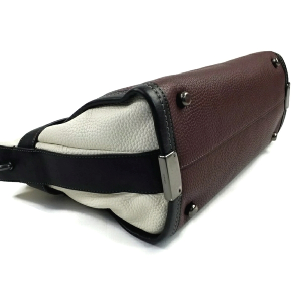 Coach Pebbled Leather COH Swagger Burgundy Colorblock Satchel Purse Chain Strap - Picture 6 of 16